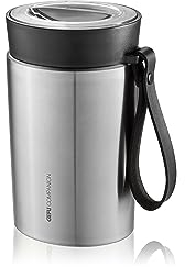 GEFU Thermo Lunchpot COMPANION 500 ml | Isolierter Essensbehälter, Toppingfach im Deckel | Hält warm & kalt, auslaufsicher, mit Ventil & Lederschlaufe