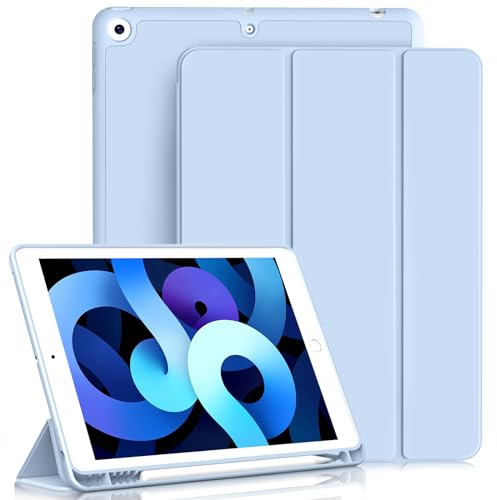 ZKTUYU Hülle für iPad 9./8./7. Generation mit Stifthalter ipad 9 Generation hülle 10.2 Zoll Modell 2021/2020 / 2019, für iPad 10.2 Zoll, Ultradünne Schutzhülle aus TPU mit Standfunktion, Blau