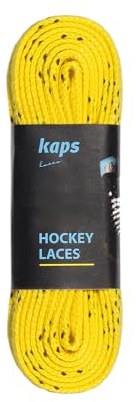 Kaps Wasserfeste Schnürsenkel aus Polyester für Schlittschuhe | Extrem Reißfest (190 daN), Wasserfest | Für Eishockey Schlittschuhe (Gelb-Schwarz - 213 cm)