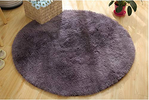 LLWYH Badteppich Badematte Badezimmerteppich Badvorleger Runder Plüschteppich Schlafzimmer Nachttisch Wohnzimmer Badteppiche 80 cm Im Durchmesser Lila Grau
