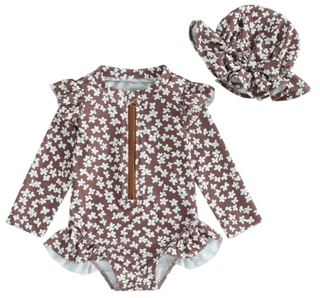 HodJIU Combinaison Maillot de Bain Bébé Fille Anti-UV à Manches Longues Imprimé Costume de Bain pour Piscine Natation Plage + Chapeau de Soleil