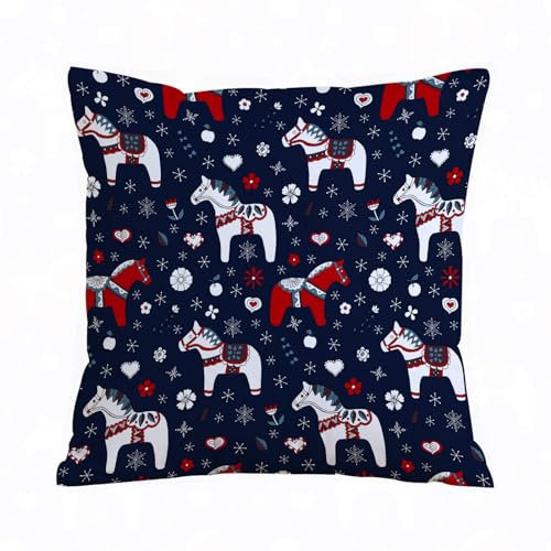 AELKSP Kissenbezug Kissenhülle Haus Dekorativ Für Jungen/Mädchen Wohnzimmer Schlafzimmer Sofa Stuhl Kissenbezüge,Dalapferde nahtloses Muster,40x40 cm