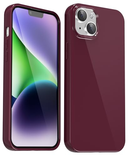 Svanove for iPhone 13/ iPhone 14 Case Silicone, Glossy Soft Rubber Gel Jelly Cute Protective Plastic Simple Plain Phone Case Cover for Women Girl, Slim Thin Flexible Shockproof TPU, Burgundy Wine