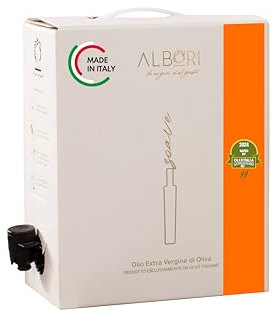 ALBORI Soave - Olio Extravergine di Oliva Italiano 5 Litri Estratto a Freddo, Olio di Oliva Extra Vergine con Olive Leccino e Peranzana Delicato per Pesce, Carne, Verdura, Box con Versatore Antispreco