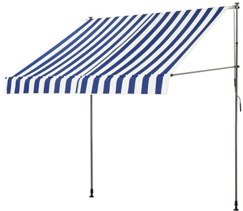 Toldo exterior Retráctil for Exterior, 250/300x130cm Toldo articulado con armazón for Jardín Balcones, Regulable en Altura, Repelente al Agua, protección Solar, Sin Taladrar(Color:Blue,Size:300x130cm/