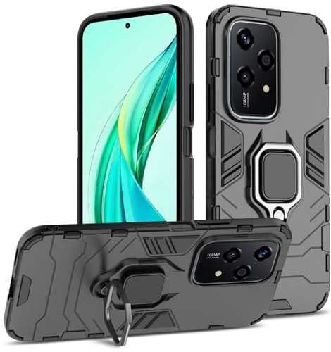 Btstring Cover per Honor 200 Lite, Grado Militare Custodia con Cavalletto in Metallo Rotante a 360°, Hard PC Back Cover e TPU Bumper Antiurto Case- Nero
