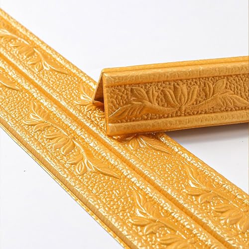 Jodimitty Bordüre Selbstklebend Gold 10mx8cmx4mm Wasserdicht Wandbordüre 3D Schmetterlings Blumenmuster TapetenBordüre Anti-Kollisions Fliesen Bordüre Border für Ecken Linien Decken Dekoration