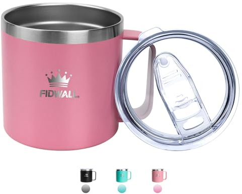 FIDWALL Coffee Mug with Handle 14oz/450ml, Stainless Steel Thermos Travel Cup with Lid,for Camping, Office, Desk, for Water, Iced Tea, Coffee, Smoothies, and More (Nebula Pink)
