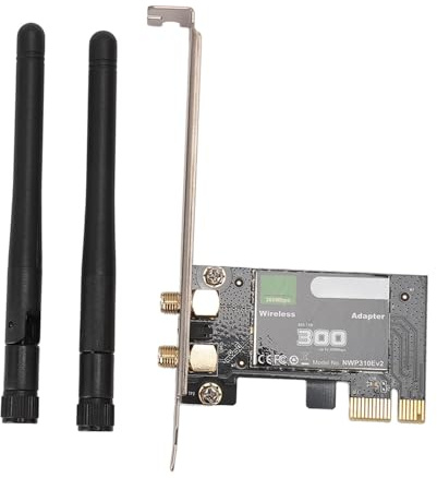 Cordless PCIE Wi - Fi Adapter 300Mbps 2.4GHz High Performance Computer Network Card, Latest 802.11N Protocol, Data Transfer with PCI-Ex1 Interface, Compatible with WINS