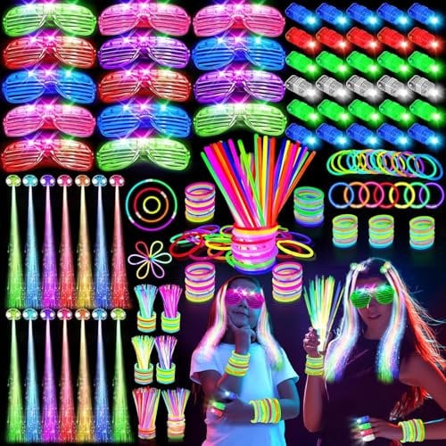 Piucrty Knicklichter Party Set 158Pcs Mitgebsel Kindergeburtstag Leuchtstäbe Pinata Füllung Kinder Neon Party Deko Accessoires Gastgeschenke Kleinigkeiten Gadgets Give Aways Glow Sticks Wundertüte