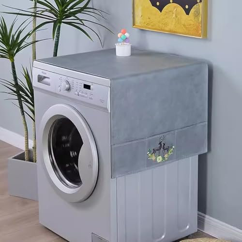 Kongdson Wasserdichte Waschmaschinen-Abdeckung für die Oberseite, Waschtrockner-Schutzabdeckung für Frontlader, mit Aufbewahrungstaschen (60 x 135 cm, Grau-A)