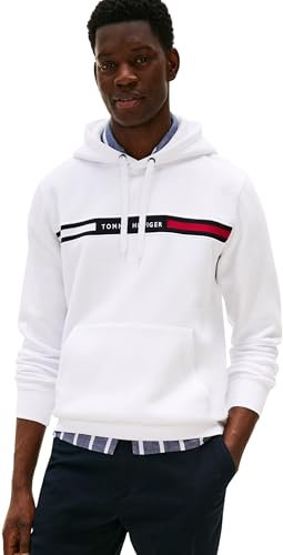 Tommy Hilfiger Herren Hoodie Chest Insert mit Bauchtasche, Weiß (White), S