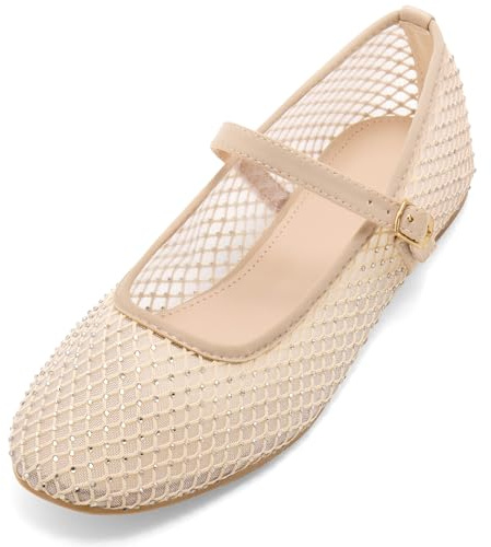 Perphy Women's Rhinestone Breathable Mesh Ballet Flats Pumps
