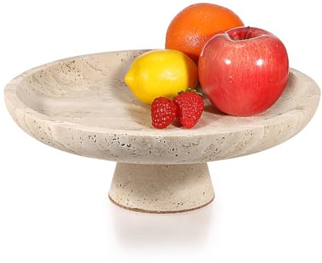 OLegei Dekorative Obstschale aus natürlichem Travertin für Küchentheke und Heimdekoration, Beige