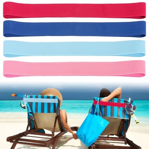 4 Pack Towel Bands for sun Loungers,Elastic Bands for Sunbed Towel, Windproof Towel Bands, Better Towel Chair Clips Beach Towel Holder for Chair (2 Pack Blue+2 Pack Turquoise)