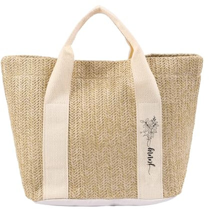 Joyforisa Personalisierte Strandtasche mit Namen & Geburtsblume – Geschenk für Mama zum Muttertag Tote Bag Damen groß Wiederverwendbare Einkaufstasche (Beige)