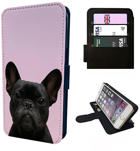 French Bulldog Wallet Phone Case Flip Cover Compatible with iPhone SE 7 8 X XR 11 12 13 14 15 16 16E Plus Mini Pro Max – Faux Leather Beautiful Frenchie Print, Dog Lover Gift Baby Pink