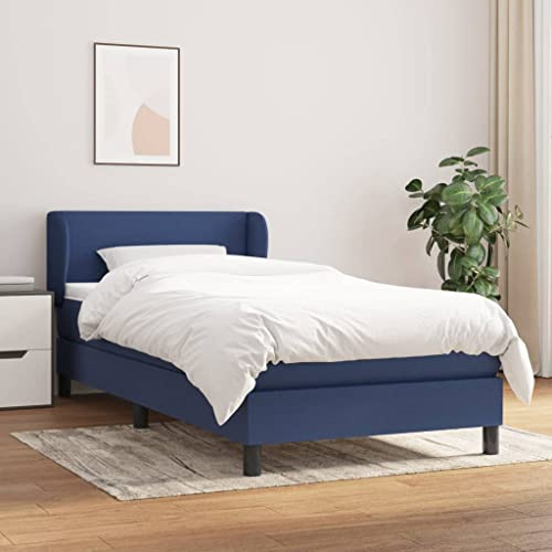 Teenpull Boxspringbett mit Matratze, Boxspring Einzelbett 100x200 cm, gepolstertem Kopfteil, Stoffbezug Blau, Komfort Schlafzimmer Möbel Set, langlebiges Bettgestell