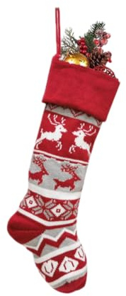 Summerdate 46 cm Medias de Navidad, calcetines navideños tejidos, gran decoración con patrones clásicos, adornos colgantes para la chimenea (1, F)