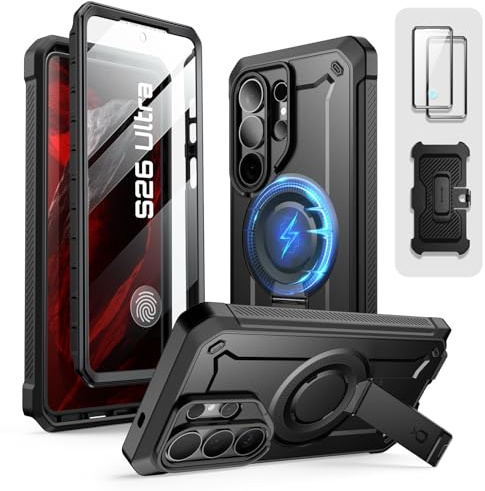 SUPCASE für Samsung Galaxy S26 Ultra Hülle Kompatibel mit MagSafe, Schwarz | Bumper Case mit 2 Vorderseite (ohne Displayschutz + mit Displayschutz) Outdoor Handyhülle (UBPro Mag) für Samsung S26 Ultra