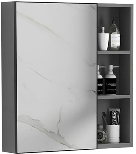 LIUJHGH Bathroom Storage Cabinet with Mirror Door and Open Shelf, Wall Mounted Unit for Toilet and Shower Space(Gray,60CM)