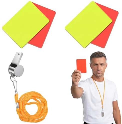 NiceNaiils Schiedsrichter Set Fußball, 2 Sets Rote & Gelbe Karten mit Metallpfeife, Profi Schiedsrichter Karten, Sport Zubehör für Trainer & Schulsport