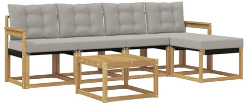 vidaXL Outdoor-Sofagarnitur mit Kissen 6 pcs Weiß und Hellgrau, Gartenmöbel, modernes Outdoor-Sofa, modulare Sitzgruppe für Terrasse und Lounge, langlebig und bequem