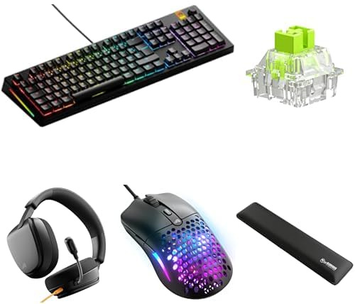 GLORIOUS Bundle of Clavier GMMK 3 HE 100% Noir (AZERTY), Switchs Raptor HE, Souris Model O Eternal Filaire, Casque GHS Eternal Noir et Repose-Poignets Full Size Confort