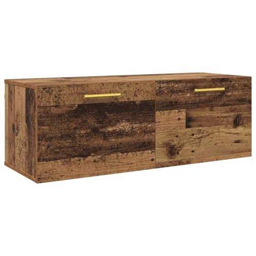 SYDE Armadio da parete in legno, 100 x 36,5 x 35 cm | Montaggio a parete, porte con cerniere, maniglie dorate, stile rustico per camera da letto