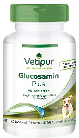 Vetipur Glucosamin Plus - Gelenktabletten - 90 Tabletten - Futterergänzung für Hunde - Glucosamin + Chondroitin + MSM + Vitamin C & Vitamin E