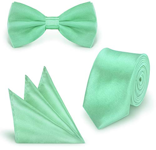 StickandShine SET Krawatte Fliege Einstecktuch Mint einfarbig uni aus Polyester