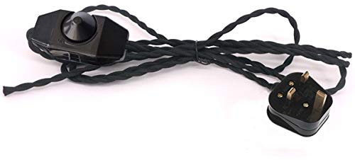 FSLIVING 1.8 Meters 2 Core Black Cable Vintage Antique Braided Twisted Fabric Lighting Cable Woven Silk Flexible Wire Cord Light for Table Lamps Wall sconces DIY