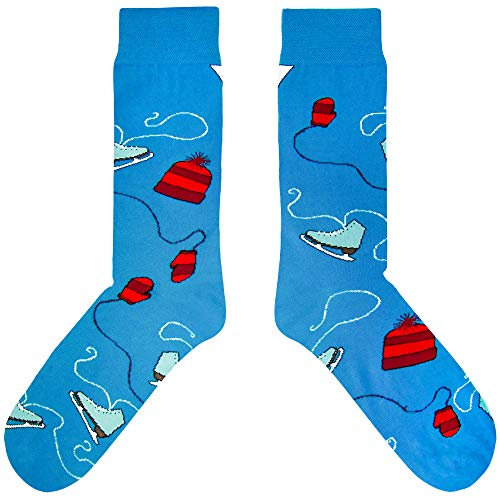 cup of sox Damen Herren Lustige Socken mit Weihnachtsmotiven Schlittschuhe in der Pappbecher, Bunte Geschenksocken für Männer und Frauen, Blau, 41-44