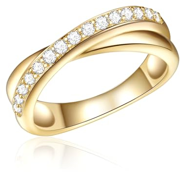 Rafaela Donata Damen Ring 925/- Sterling Silber gelbvergoldet Zirkonia weiß Bandring Wickelring Silberring Gold mit Steinen Wickeloptik