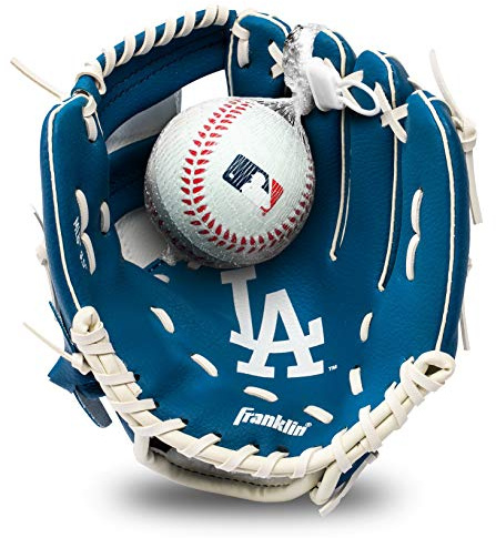 Franklin Sports MLB Youth Teeball Glove and Ball Set - Kids LA Dodgers Baseball and Teeball Glove and Ball - Perfect First Kids Glove - 9.5