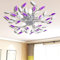 220 V Deckenlampe Kronleuchter Deckenleuchte Lila und weiße Blätterranken mit Blättern Moderne Pendelleuchte für Wohnzimmer und Schlafzimmer, Metallrahmen, 70 x 15 cm