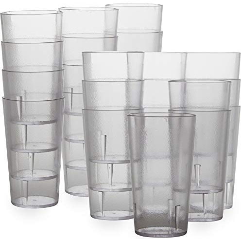 Lot de 24 gobelets en plastique transparent sans BPA de qualité restaurant - Résistants aux chocs - Réutilisables, empilables et incassables - Meilleurs gobelets pour café, fête et restauration