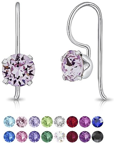 Orecchini Donna Argento 925 Con Cristalli Viola - Pendenti Con Brillantini - Colorati Con Gancio