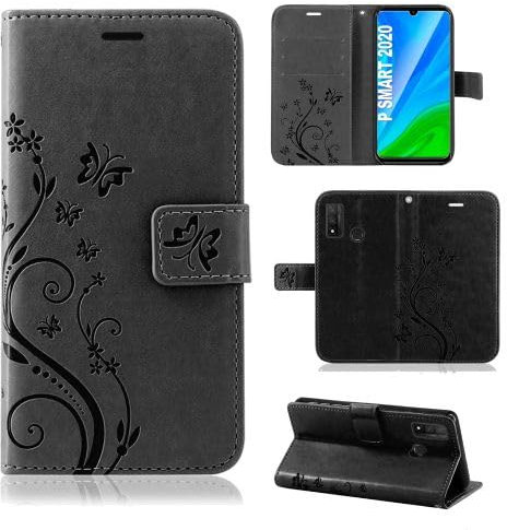 betterfon Hülle Kompatibel mit Huawei P Smart (2020) | Premium PU Leder Handyhülle Wallet Case für P Smart (2020) | Schutzhülle Blumen Klapphülle Handyhülle | Pink