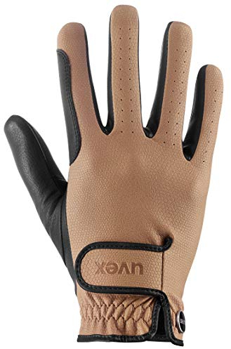 Uvex tensa II - widerstandsfähiger Reithandschuh für Damen und Herren - exzellenter Grip & strapazierfähig - touchscreenfähig - Caramel-Black - 9.5