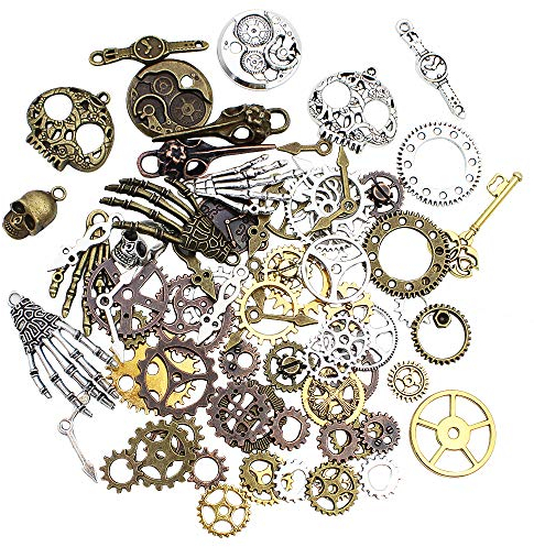 DXLing 76 Stück Steampunk Anhänger Diy Vintage Skelett Schlüssel Schädel Zahnrad Anhänger Charms Steampunk Antik Metall Anhänger Schmuckzubehör Anhänger für Handwerk Schmuckherstellung Zubehör