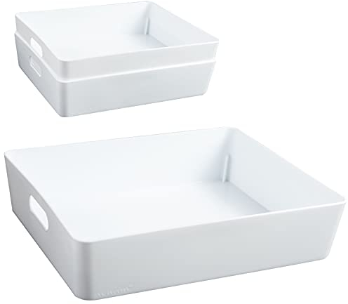 3x Ordnungsboxen - 6 cm hoch - WEIß - 25x20x6cm - 2,6 Liter - DINA5 Ordnungskorb - Schubladenorganizer Schublade - Organizerbox - Ordnungssystem Kunststoff - Aufbewahrung Bad Korb Schrank Schreibtisch