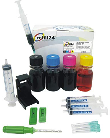 refill24 Nachfüllset: Nachfülltinte 240 ml kompatibel für Druckerpatronen Canon PG-540 CL-541, PG540 CL541 XL Schwarz und Farbe + Zubehör + Anleitung, Refillset mit Druckertinte für Pixma MG MX TS