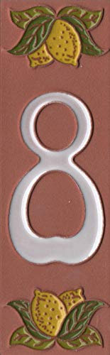 Piastrelle in vetro smaltato, 15 cm x 5 cm, in terracotta dipinta a mano, con numero 8