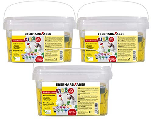 Eberhard Faber 570104 - Modelliermasse 2 kg weiß mit 14 Farben und 2 Malpaletten im praktischen Eimer, lufthärtend, tonähnlich, kreatives Mal- und Bastelvergnügen für kleine und große Künstler (3)