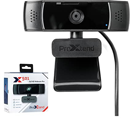 ProXtend Full-HD Webcam mit Mikrofon X501 I 2MP Auflösung 1920x1080px I Autofokus, 70° Sichtfeld & Belichtungskorrektur I Für Video-Konferenz, Zoom & Skype I Linse abdeckbar I Mac & Windows