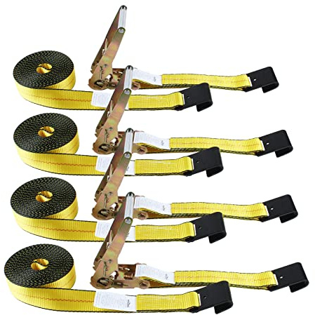 Autofonder Flat Hook Ratchet Straps-Tie Down Straps Heavy Duty-2 Inch x 27 Feet-Weather Resistant Strap -3,333 Pound Working Load Limit-for Flatbed, Truck, Trailers Pickup(4 Pack)
