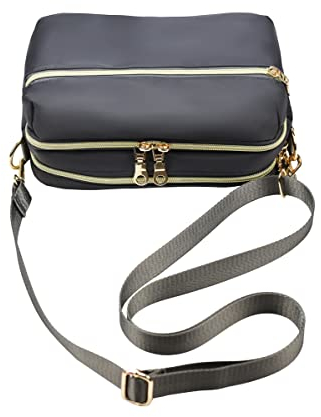 YANAIER Damen Umhängetasche Klein Mini Bag Sling Tasche Handtasche Frauen Mädchen Tasche mit Vielen Praktischen Taschen Nylon Schultertasche Dunkelgrau