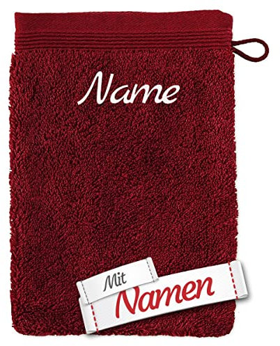 möve Superwuschel Waschhandschuh Ruby Rot mit Namen Bestickt, Baumwolle Frottee, Waschlappen besticken Lassen, Waschtuch personalisiert