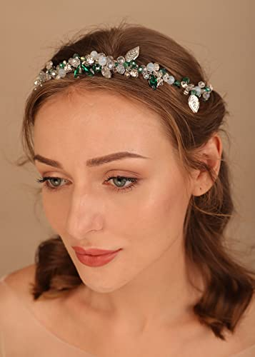 Denifery Braut Hochzeit Haar Rebe Stirnband Strass Grün Kristall Kopfschmuck Blau Braut Haarschmuck für Frauen und Mädchen